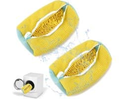 2 stuks schoenentassen voor de wasmachine - Mesh waszak voor sneakers, herbruikbare waszak voor schoenen, verborgen rits, waszak voor sneakers, tennisschoenen en slippers van vezels, geel