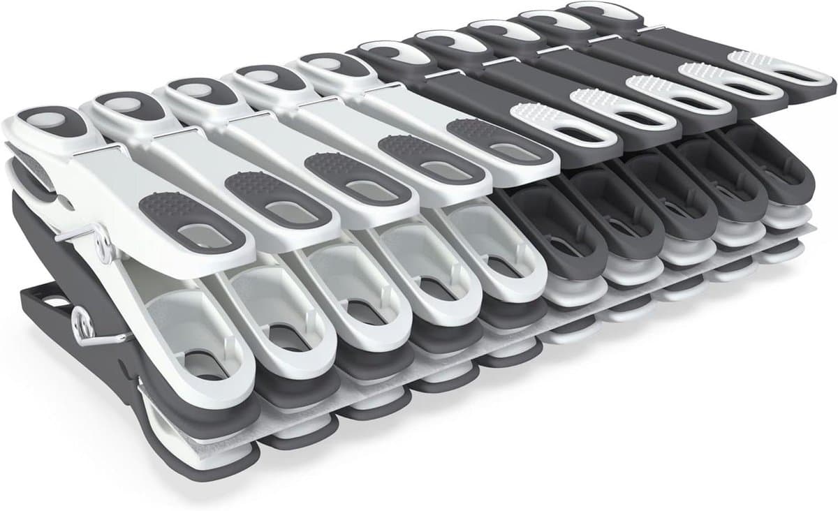 Wasknijpers - Klemmen - Was ophangen - Soft Grip - 60 stuks - Grijs/wit — afbeelding 1