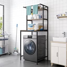 Velmio Wasmachine Kast - Was/Drogerkast - Wasmachine Rek - 3 Laags - Bruin/Zwart - Opbergrek Boven Wasmachine - 60×69×176,5 cm — thumbnail 2