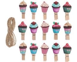 Houten Knijpers - Decoratieve Clips - Foto's Ophangen - IJsjes Patroon - 100 Stuks - Diverse Kleuren
