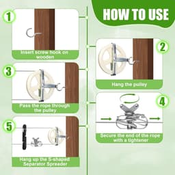 Outdoor Waslijn Kit, Waslijn Katrol Kit Inclusief 150FT Kleding Lijn/2 Katrol/2 Separator Spreader/Tekenmaker/4 Haken voor Outdoor Kleding — thumbnail 2