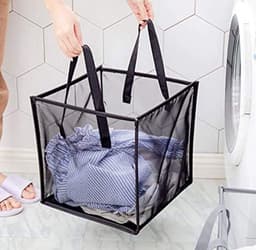 Opvouwbare Wasmand - Ademende Mesh Stof - Inklapbaar Lichtgewicht Waszak - Voor Badkamer, Slaapkamer, Studentenhuis - 33x33 cm - Zwart — thumbnail 4