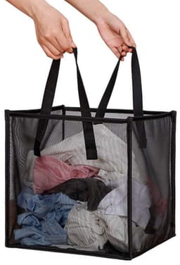 Opvouwbare Wasmand - Ademende Mesh Stof - Inklapbaar Lichtgewicht Waszak - Voor Badkamer, Slaapkamer, Studentenhuis - 33x33 cm - Zwart — thumbnail 1