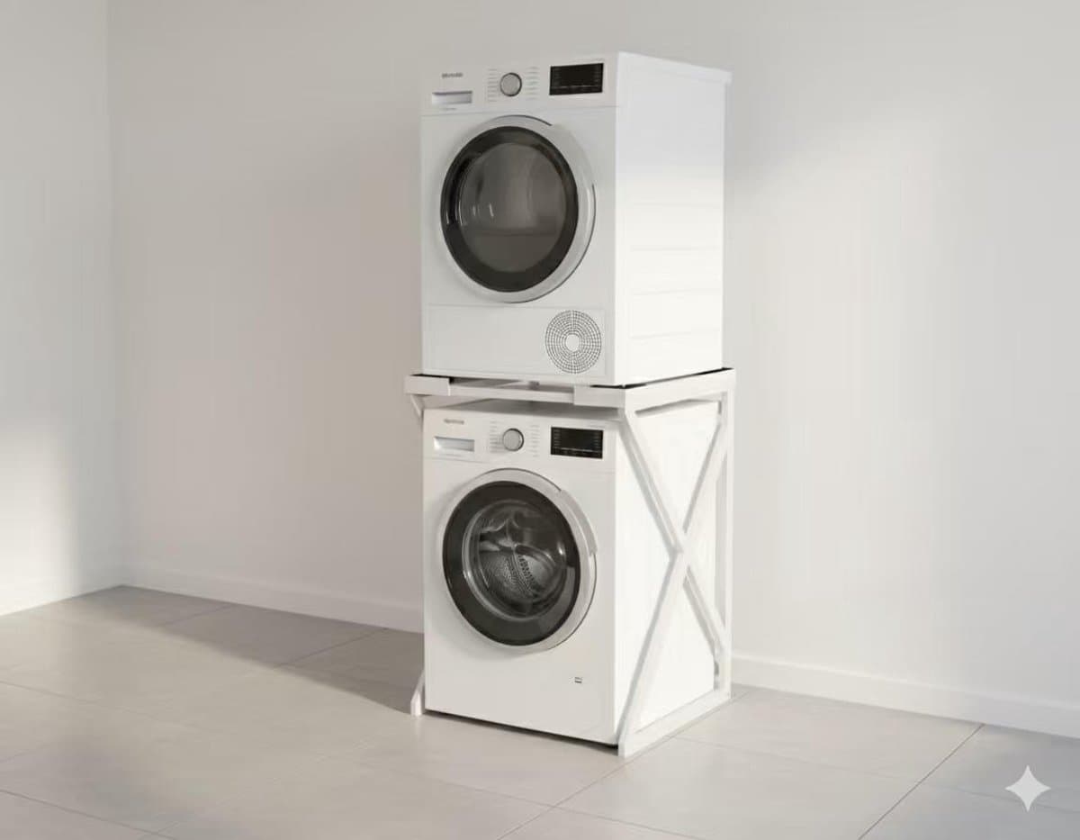 SERALUXE - Universeel Wasmachine Kast - Wasmachine Verhoger- Metaal - Wit - Universeel Wasmachine en Droger Kast - Wasmachine Ombouw - Wasmachinerek - Wasmachine Sokkel- Robuust - Stabiel - Stevig - Anti Vibratie — afbeelding 1