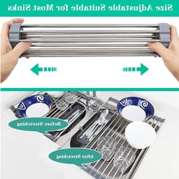 Uitschuifbaar Over-Sink Droogrek - 12.6"-23.3", Afvoerrek met Bestekhouder, RVS Keuken Organizer voor Borden en Keukengerei — thumbnail 5