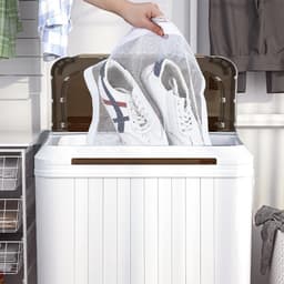 Grote waszak voor schoenen met rits en riem, ideaal voor sneakers en kleding in de wasmachine en droger, gemaakt van honingraat mesh materiaal — thumbnail 4