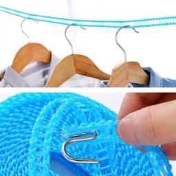 Dailygoody - Kleding drogen touw - Winddicht - Draagbare waslijn - 3 rollen 5 meter - Antislip - Geschikt voor binnen en buiten - Blauw, Roze, Gr — thumbnail 2