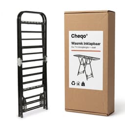 Cheqo® Wasrek - Droogrek - Inklapbaar - Staand - Zwart - Metaal - Opvouwbaar - Ruimtebesparend - met Vleugels en Schoenenhouder - Kledingrek - Wasdroger - Kledingdroger - voor Binnen en Buiten - Balkon - Studentenkamer - Slaapkamer — thumbnail 4