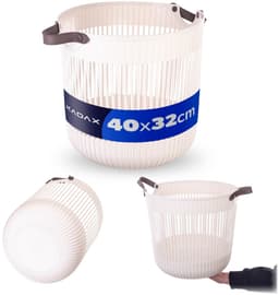 KADAX Grote opbergmand 40 x 32 cm, organizer voor woonkamer, kinderkamer, badkamer, speelgoedmand met hengsels, plastic wasmand (crème) — thumbnail 2