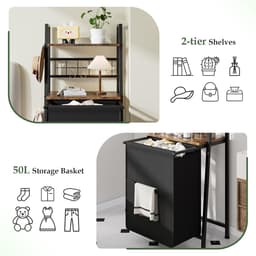 Wasmand met Plank en Uittrekbare Waszak - Ruimtebesparend & Multifunctioneel - Metalen Frame + Oxford Stof - 50L Capaciteit - Was Sorteer Systeem Badkamer Slaapkamer - Wasmand Kast Organizer — thumbnail 2