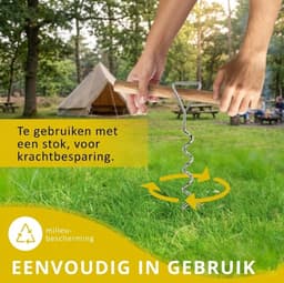 Spiraal Grondanker Set – 3 Stuks (40cm – Zware Grondschroef voor Tent & Tarp – Haringen Camping / Honden Anker / Boom Verankering – Inclusief Touwen & Banden — thumbnail 4