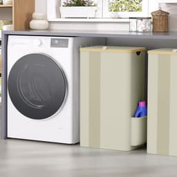 100Lwasmand ，met deksel, transparant mesh ontwerp , wasmand met handgrepen en afneembare waszak, Badkamer, studentverblijf, wasserij, wasmand,Beige wit. — thumbnail 5