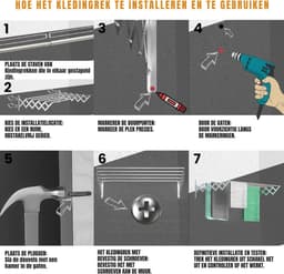 Nexvo® Wanddroogrek Inklapbaar - Wanddroogrek - Zilver - ‎80cm x 100cm x 15cm — thumbnail 3
