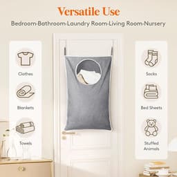 Hangende Waszak aan Deur, Grote Opvouwbare Vuile Wasmand, Wasmand Tas voor Badkamer en Slaapkamer, Opbergmand Vuile Was, Lichtgrijs, Set van 2 — thumbnail 5