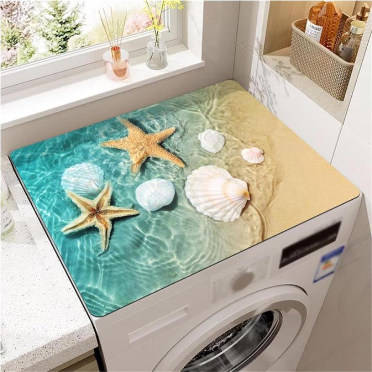 Wasmachine Beschermer - 50 x 50 cm - Wasmachine Droger Mat - Wasmachine Hoes - Afdekking Voor Wasmachine of Droger - Apparaten Beschermen - voor Wasmachine, Droger, Koelkast, Kleine Meubels - Zeester — afbeelding 1