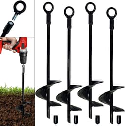 Set van 4 Grondankers - 46cm Zware Uitvoering - Grondpen met 7cm Spiraalblad - Stormbeveiliging voor Trampoline, Speeltoestel, Carport & Partytent - Massief Staal - Inclusief Afneembare Oogringen - Zwart — thumbnail 1