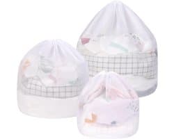 3 Stuks Trekkoord Mesh Waszakken, Duurzame Netwaszakken voor Delicate Kleding, Babykleding en Speelgoedopslag