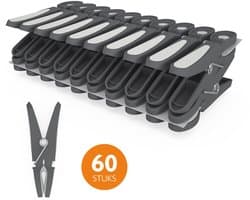 LaundrySpecialist Wasknijpers soft grip - Grijs/wit - 60 stuks - extra lang en stevig - wasknijpers plastic - wasknijpers kunststof - gekleurde knijpers — afbeelding 1