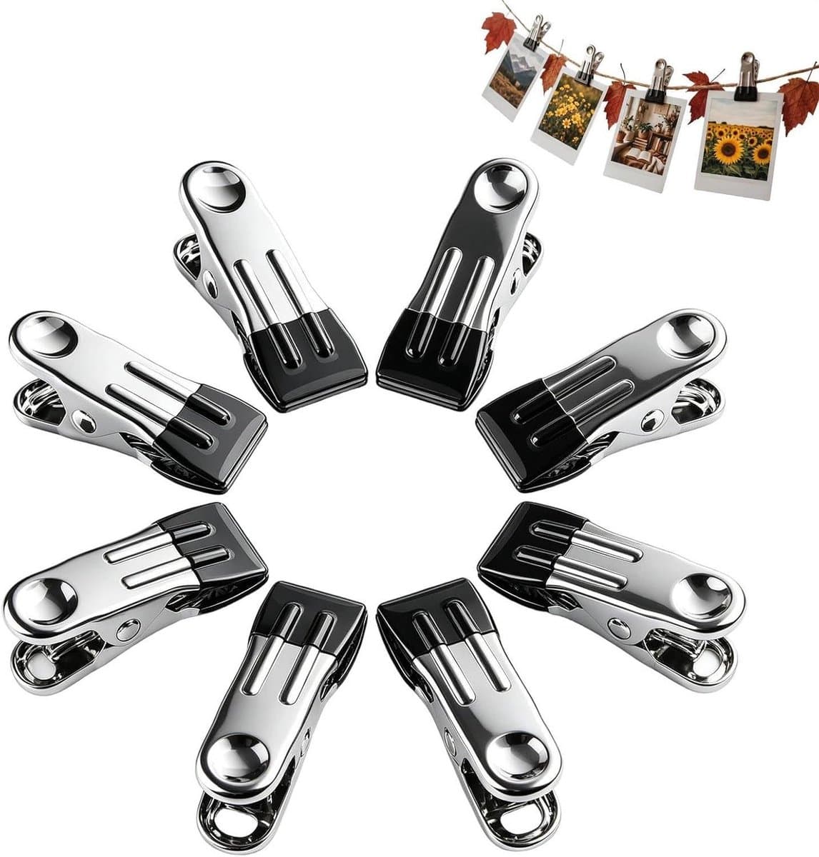 Metalen Wasknijpers - Opbergklemmen Clips - Kleding Ophangen - Roestvrij Staal - Set Van 8 - Zwart — afbeelding 1