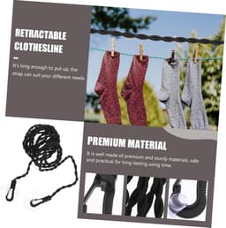 Kampeerwaslijn - Draagbare Waslijn - Kleding Drogen - Uittrekbaar Met Haak - 300 cm - Zwart — thumbnail 4