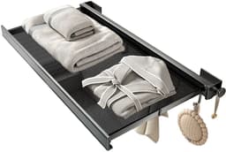 Uitschuifbaar Opvouwbaar Droogrek met Droognet – Wandgemonteerd Wasrek voor Balkon en Badkamer – Grijs 49CM met 6 Haken — thumbnail 5