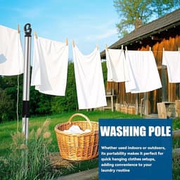 Waslijn Stang Set - Droogrek Buiten - Kleding Drogen - Roestvrij Staal - 10 Meter Lijn - Niet gespecificeerd — thumbnail 4