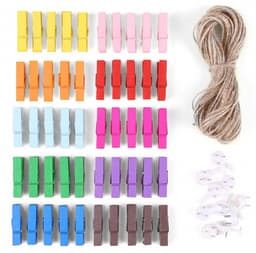 Solidchoice - Dailygoody - Houten wasknijpers - Kleurrijke wasknijpers - Duurzaam en robuust - Mini formaat - Decoratieclips - Perfect voor DIY-projecten - 50 stuks — thumbnail 1