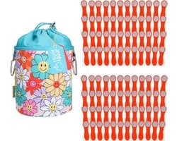 Wasknijpers Set - Kledingklemmen Opbergzak - Kleding Drogen - Softgrip Roestvrijstaal - 96 stuks - Oranje