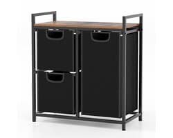 Wasmand Kast - Badkamerkast - Opbergmeubel - Wassorteerder - Kast met Wasmand - Zwart + Rustiek bruin