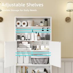 Wasmachine Kast - Badkamerkast Opbergkast - Ruimte Besparen - Met Deuren Planken - 185 x 63 cm - Wit — thumbnail 5