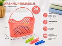 Wasknijpermandje met 24 Wasknijpers – Kunststof Wasknijpermand – Ophangbaar – 24 x 10,5 x 12 cm – Zalmkleur — thumbnail 3