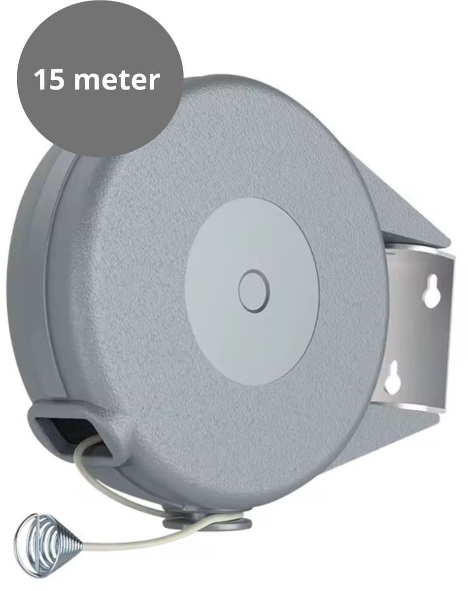 V&P Products® Uittrekbare Waslijn 15 Meter – Flexibele Roldrooglijn voor Binnen en Buiten – Inclusief Bevestigingsmateriaal - Grijs — afbeelding 1