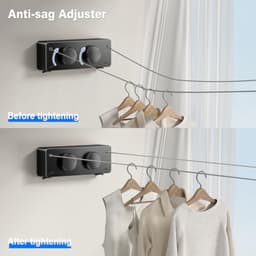 Intrekbare Waslijn 2 Lijnen 4,2m - Uitschuifbaar - Wandmontage - Anti-Doorhang - Voor Binnen en Buiten - Zwart — thumbnail 3