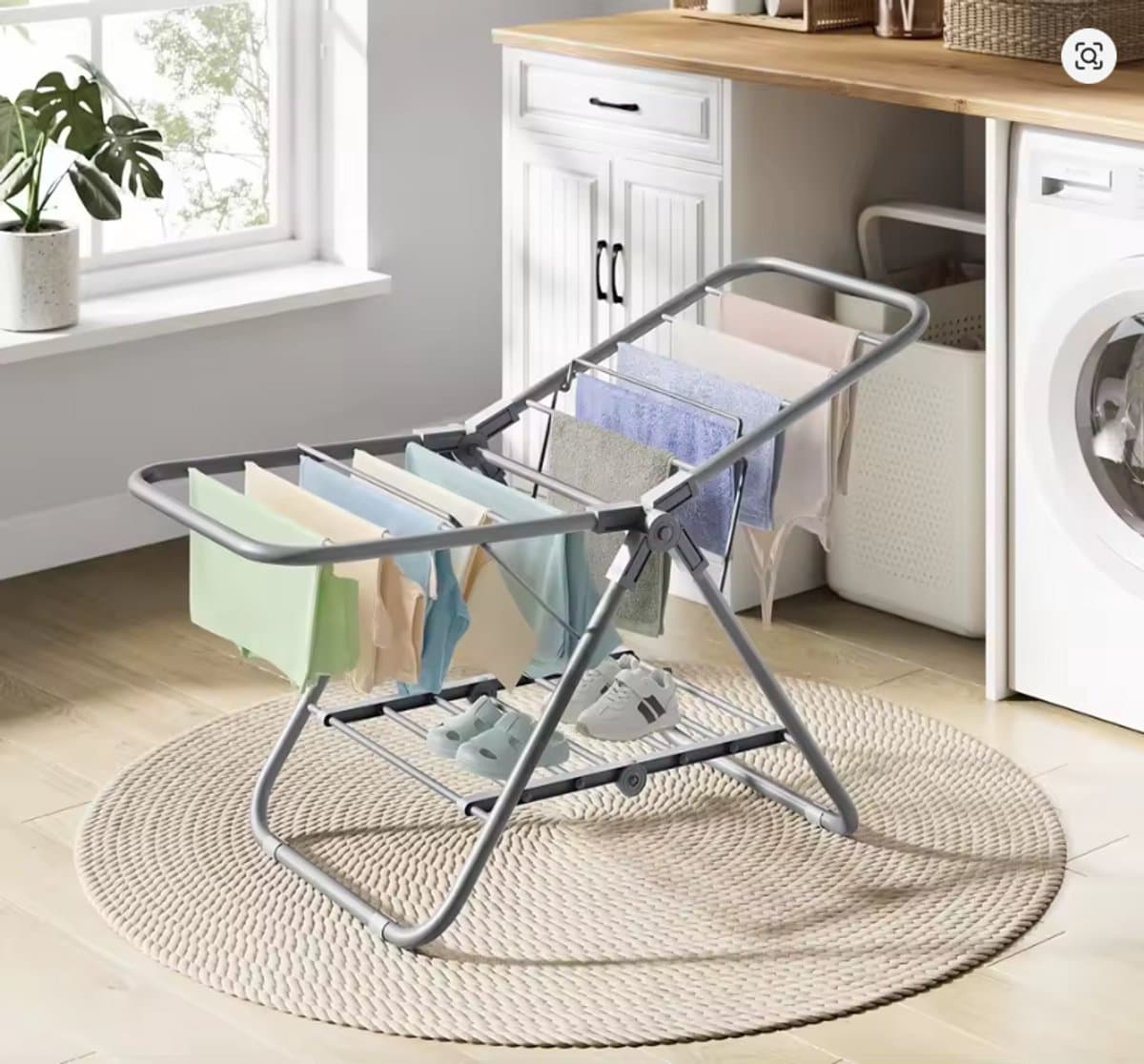 ELYSIVM Wasrek - Droogrek - Droogmolen - Droogrek Klein - Wasrek Opvouwbaar - Droogstandaard - Compact met 2 Vleugels - Snel Openklappen en Plat Opbergen - 44 x 101 x 54 cm - Metaal - Wit — afbeelding 1