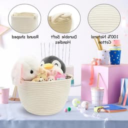 Handgeweven Opbergmand met Stevige Handgreep, Herbruikbare Cadeaumand, Lege Mand voor Kinderdagverblijf, Opbergoplossing voor Baby Speelgoed en Babywas, Katoenen Touw, 24 x 18 cm, Wit — thumbnail 5