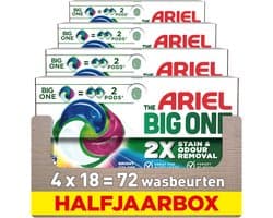 Ariel The Big One Wasmiddel Pods Stralende Kleuren - 4 x 18 Wasbeurten - 1 Big One = 2 reguliere Ariel Pods