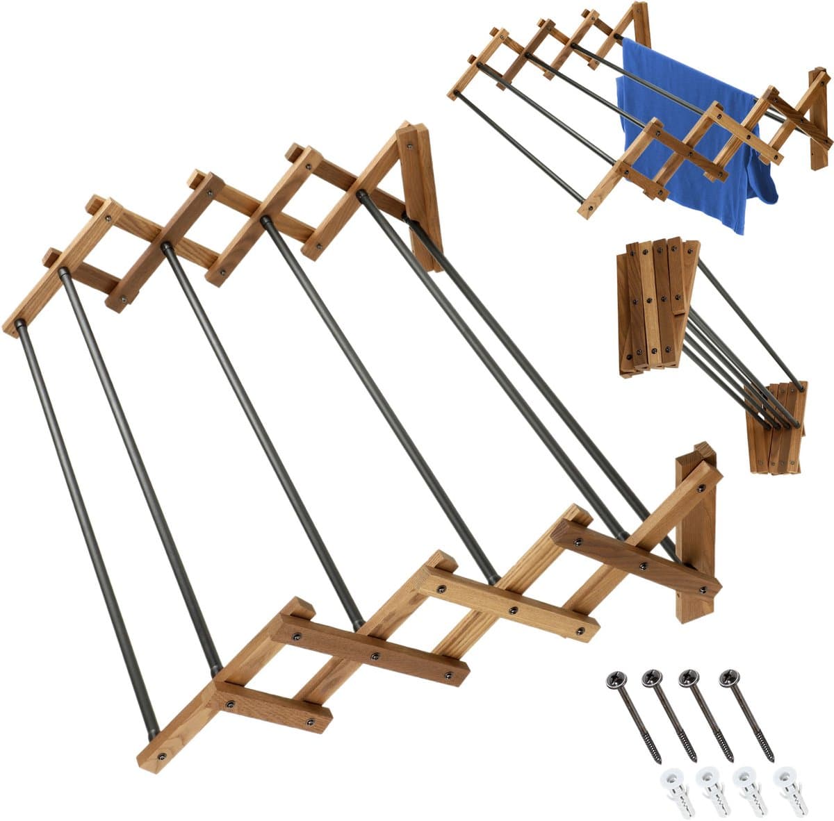 Opvouwbaar droogrek - uittrekbaar staand droogrek, trekharmonica wasrek, staand wasrek, inklapbaar torenwasrek (63,5 x 85 cm wand) — afbeelding 1
