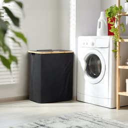 Wasmand 2 Vakken - 150L - Groot formaat - Met uitneembare Waszakken - Wasmand met Deksel - Sterk materiaal - Wassorteerder Zwart - Hanamura — thumbnail 2
