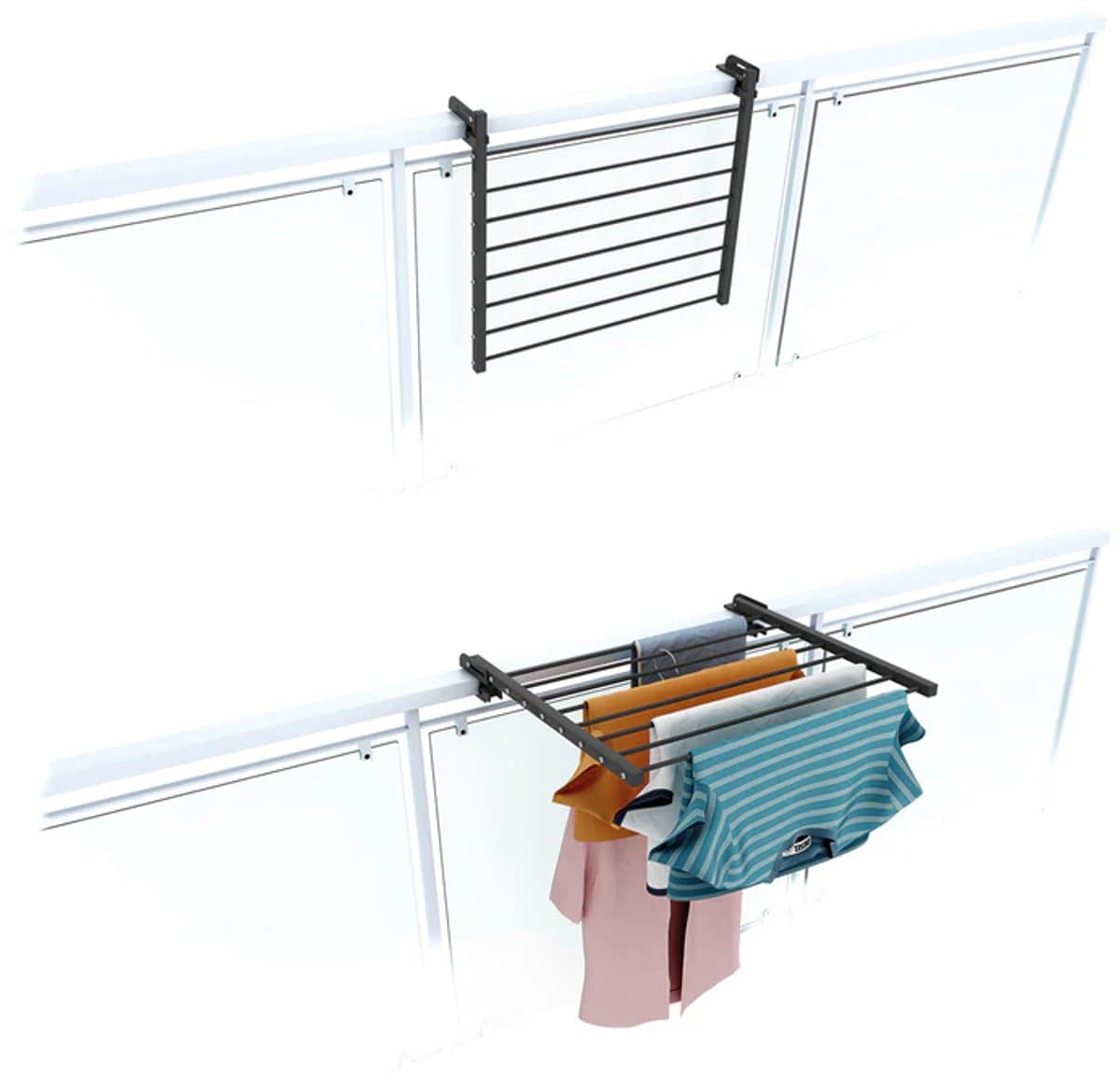 Foxydry Duo 62 cm balkon droogrek - antraciet - rechthoekige reling — afbeelding 1
