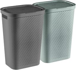 Curver Infinity Recycled Dots Wasmand met deksel - 60L - 2 stuks - Antraciet + Groen — thumbnail 1