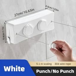 Uitschuifbare Waslijn - 5.1 meter Roestvrij Staal, Dubbele Lijn voor Binnen/Buiten voor Balkon & Huurkamers, Waslijnen — thumbnail 5