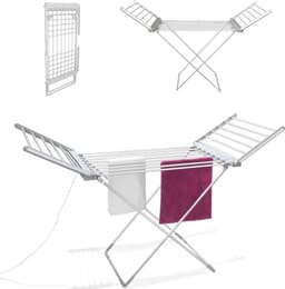 Wasdroger - Wasdrogerrek- Opvouwbare Elektrische Kledingdroger - Efficiënt en Ruimtebesparend - 18 stangen verwarmde badkamerdroger - 230 W - 145 cm - Aluminium zilver - Sneldrogend - Kleding - Beddengoed — thumbnail 1