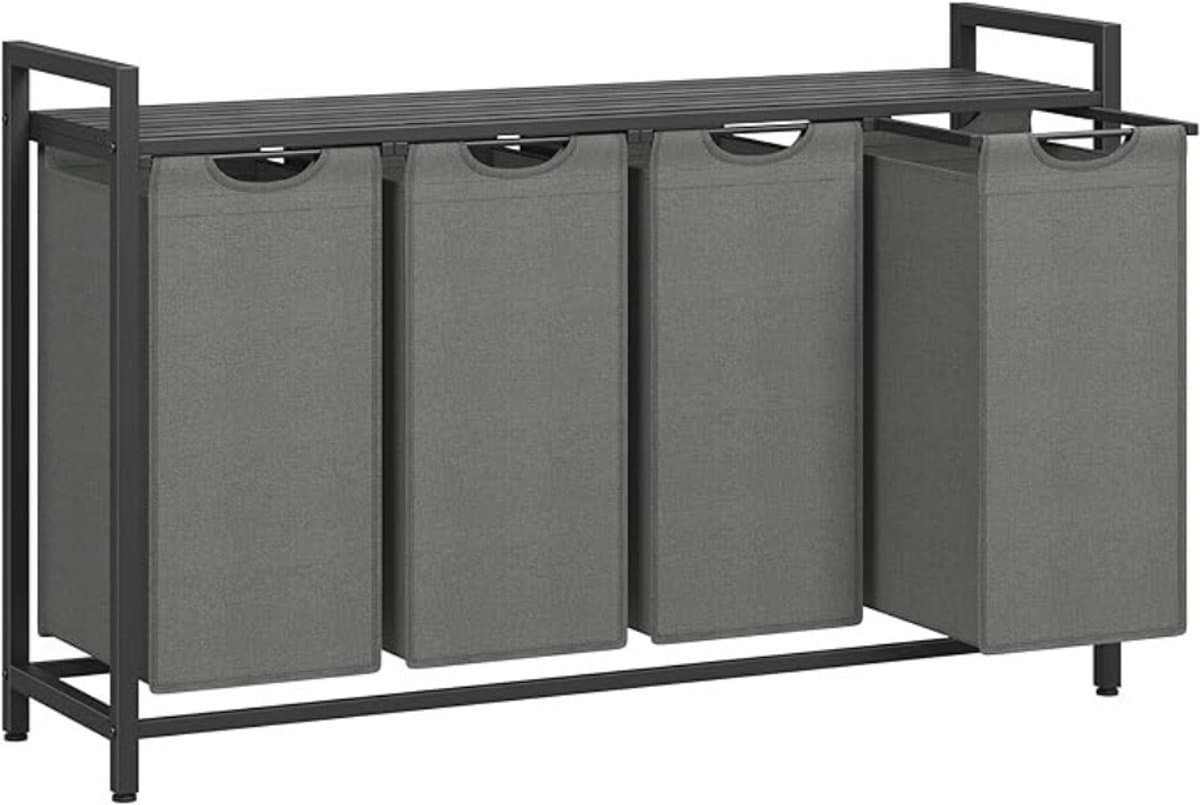 MAZAZU - Wasmand - 4 vakken - Zwartgrijs - 116x33x72 — afbeelding 1