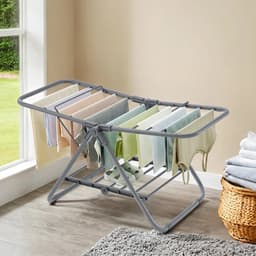 Opvouwbaar 2-Lagen Wasdroogrek - Ruimtebesparend Metalen Kledinghanger voor Kleine Kleding & Handdoeken, Vrijstaand Compact Ontwerp (44.45cm x 101.6cm x 53.34cm) — thumbnail 4