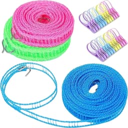 3 stuks waslijn 8 m antislip en winddicht nylon waslijn draagbare waslijn met 2 stuks roestvrijstalen haken hekwerk-achtig touw voor het ophangen van kleding buiten (3 kleuren) (groen) — thumbnail 1