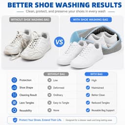 Dikke schoenwaszak, verpakking van 2 stuks, met netvak aan de buitenkant, herbruikbare waszak voor wasmachine en droger, 360° pluche reiniging, beschermhoes voor sneakers, gymschoenen, ideaal — thumbnail 4