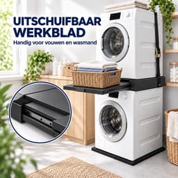 ProductXpert Stacko™ - Stapelkit & Anti Trillingsmat voor Wasmachine en Droger - Tussenstuk - Uitschuifbare Plank met Handdoekhouder - Zwart- AntiSlip - Geluidsdempende Antislip Mat - 620 x 620 x 20 mm — thumbnail 3