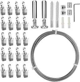 5 m wandset met 20 metalen clips, roestvrij stalen gordijndraad, gordijndraad, kabelspanset, zware belasting, gordijntouw voor waslijn, spandraad, fotodraad, raam, douchegordijnen, interieurdecoratie — thumbnail 1