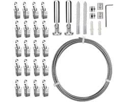 5 m wandset met 20 metalen clips, roestvrij stalen gordijndraad, gordijndraad, kabelspanset, zware belasting, gordijntouw voor waslijn, spandraad, fotodraad, raam, douchegordijnen, interieurdecoratie