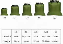 5 Stuks Waterdichte Drybags, 1,5 L/2,5 L/3,5 L/4,5 L/6 L, Draagbare Droogzak Waterdichte Tas Dry Bag voor Kajakken Driften Onderdompele Varen Wandelen Kamperen Outdoor (Legergroen) — thumbnail 4